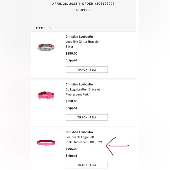 NWT • Christian Louboutin • Leather CL Logo Belt • Pink Fluorescent • 80 (32”) - Picture 8 of 11
